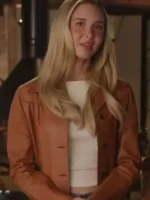 Close-up of the leather on the Scream 7 Isabel May Brown Leather Jacket.