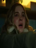 Close-up of the fabric on the Scream 7 Isabel May Green Bomber Jacket.