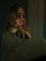 Side profile of the Scream 7 Isabel May Green Bomber Jacket.