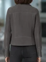 Back view of the Scream 7 Neve Campbell Grey Suede Jacket.