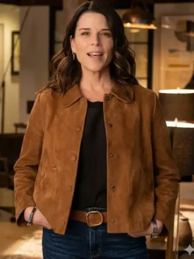 Front view of the classic Scream 7 Neve Campbell Suede Jacket.