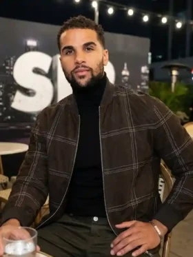 Close-up of the fabric on the Scream VI Mason Gooding Bomber Jacket.