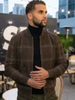 Close-up of the front closure on the Mason Gooding Bomber Jacket.