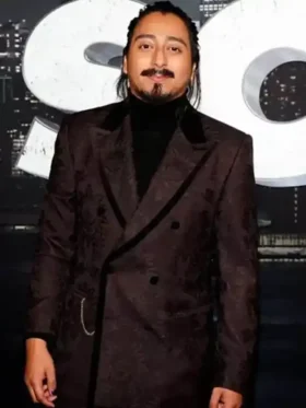 Front view of the classic Scream VI Tony Revolori Burgundy Blazer.