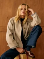 A stylish lifestyle look of the Sezane Bobby Jacket.