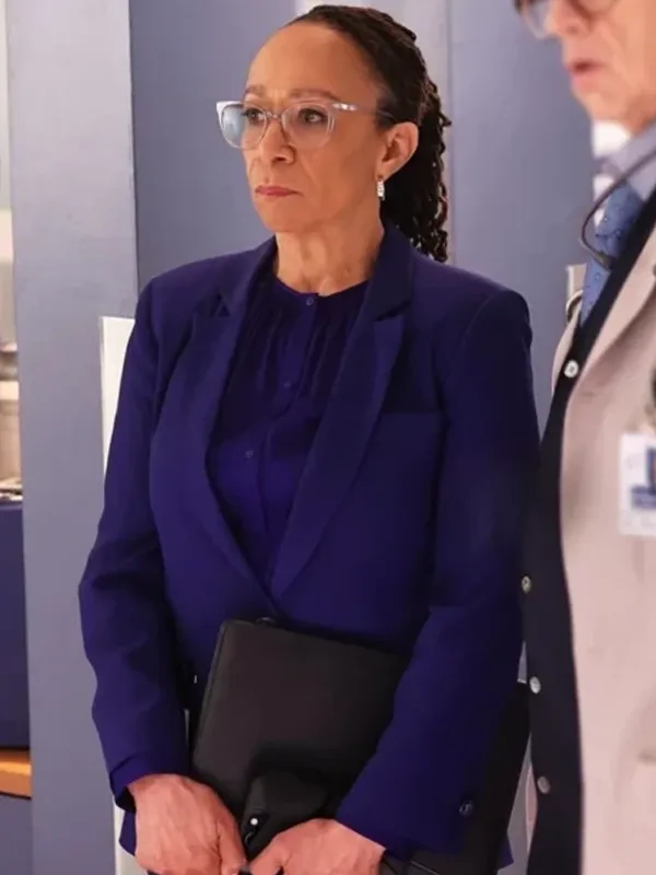 Sharon Goodwin Chicago Med Blue Blazer Front View Sharon Goodwin Chicago Med Blue Blazer Front View
