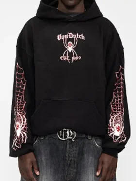 Front view of the iconic Spider Crest Hoodie.