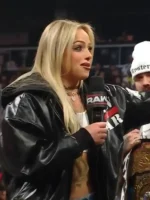 Side profile of the Liv Morgan black hooded jacket with rib-knitted cuffs.