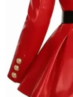 Close-up of the leather on the Women Red Fit and Flared Leather Jacket.
