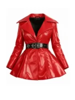 Front view of the Women Red Fit and Flared Leather Jacket.