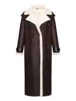 A stylish lifestyle look of the Womens Oversize Merino Shearling Coat.