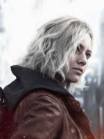 Grace Ashcroft character reference art showing brown leather jacket in Resident Evil Requiem