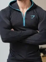 Front view of the classic gymshark onyx v5 hoodie in Black.