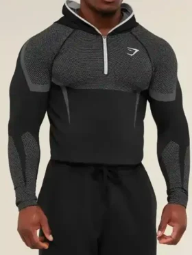Front view of the gymshark onyx v5 hoodie in Grey.