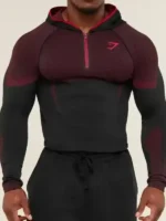 Front view of the gymshark onyx v5 hoodie in Maroon.