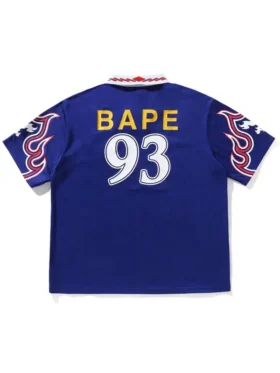 Rear profile of the Adidas Bape 93 Flame Jersey highlighting the continuous graphic theme and tidy stitching.