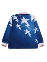 Rear profile of the Adidas X Bape LS Star Jersey showcasing a smooth back panel and consistent graphic flow.