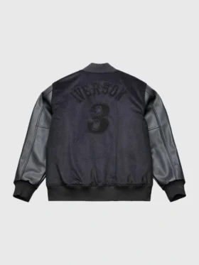 Back view of the iconic Allen Iverson Mitchell Ness Varsity Jacket.