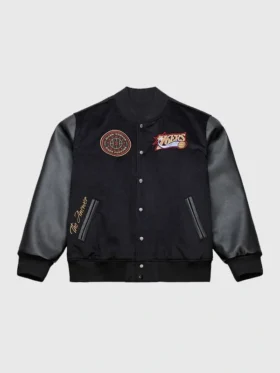 Front view of the classic Allen Iverson Mitchell Ness Varsity Jacket.