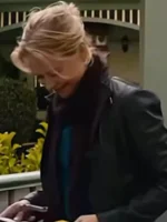 Amelia Eve Insidious Out of the Further Leather Jacket close up view showing texture and stitching