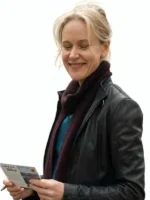 Amelia Eve Insidious Out of the Further Leather Jacket side view showing sleeve and jacket profile