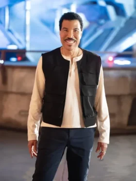 Lionel Richie wearing a black cotton vest over a white shirt in American Idol 2026 set environment