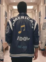 Rear profile of the American Idol Lionel Richie Blue Varsity Jacket showcasing a clean and well-tailored back panel.