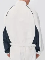 Clean rear perspective of the American Idol S23 White Track Jacket.