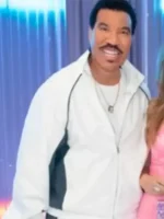 Full aesthetic view of the American Idol S23 White Track Jacket.