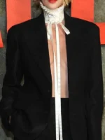 Apex Premiere Charlize Theron Black Blazer close-up view showing texture and stitching details