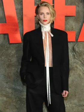 Apex Premiere Charlize Theron Black Blazer view look showing full shape and polished formal style