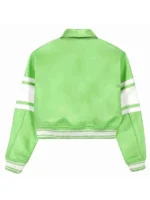 Avirex NY Womens Cropped Leather Jacket back view in green showing rear design and finish