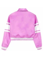 Avirex NY Womens Cropped Leather Jacket back view in pink showing rear shape and clean finish