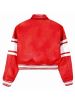 Avirex NY Womens Cropped Leather Jacket back view in red showing rear design and smooth finish