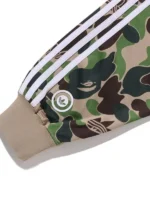 A focused shot of the ribbed cuffs and sleeve detailing on the Bape x Adidas Camo Shark Full Zip Hoodie.