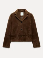 Bella Hadid Brown Suede Leather Jacket view look showing full styled outfit and wearable street appeal