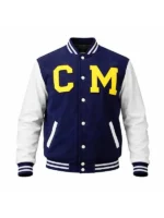 Front view of the classic CM Punk Navy and White Varsity Jacket.