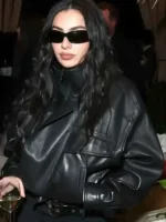 Charli XCX Black Leather Jacket Close-Up View