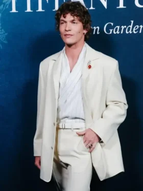 A full lifestyle shot of the Connor Storrie Blue Book Gala Blazer showcasing its slim-fit tailoring and rich azure tone.