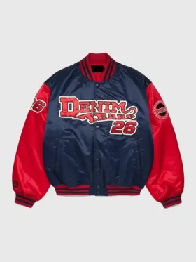 Front view of the classic Denim Tears Baseball Varsity Jacket.