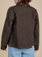 Back profile of the Espresso Brown Unisex Denim Work Jacket showing the durable construction.