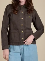 Front view of the Unisex Denim Work Jacket in Espresso Brown featuring a warm chocolate hue.