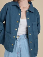 Front view of the Unisex Denim Work Jacket in French Blue featuring a bright and classic wash.