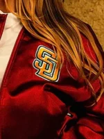 Macro shot of the Diego Padres x Petco Park Satin Jacket material.