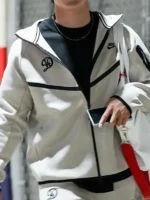 Macro shot of the Dodgers 2026 Tech Fleece Jacket material.