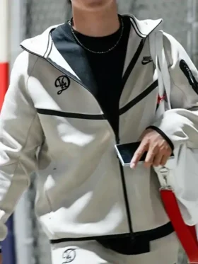 Macro shot of the Dodgers 2026 Tech Fleece Jacket material.