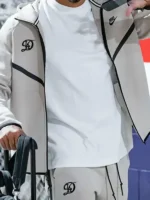 Detailed view of the Dodgers 2026 Tech Fleece Jacket zipper.