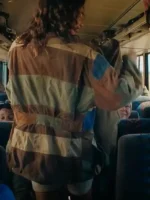 Rear profile of the Euphoria S03 Zendaya Coleman Colorblock Jacket showcasing its smooth back panel and consistent color theme.