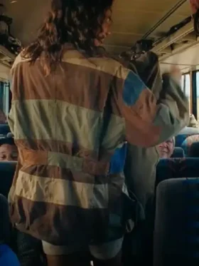 Rear profile of the Euphoria S03 Zendaya Coleman Colorblock Jacket showcasing its smooth back panel and consistent color theme.