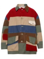 A full lifestyle display of the Euphoria S03 Zendaya Coleman Colorblock Jacket showcasing its bold geometric patterns and relaxed fit.